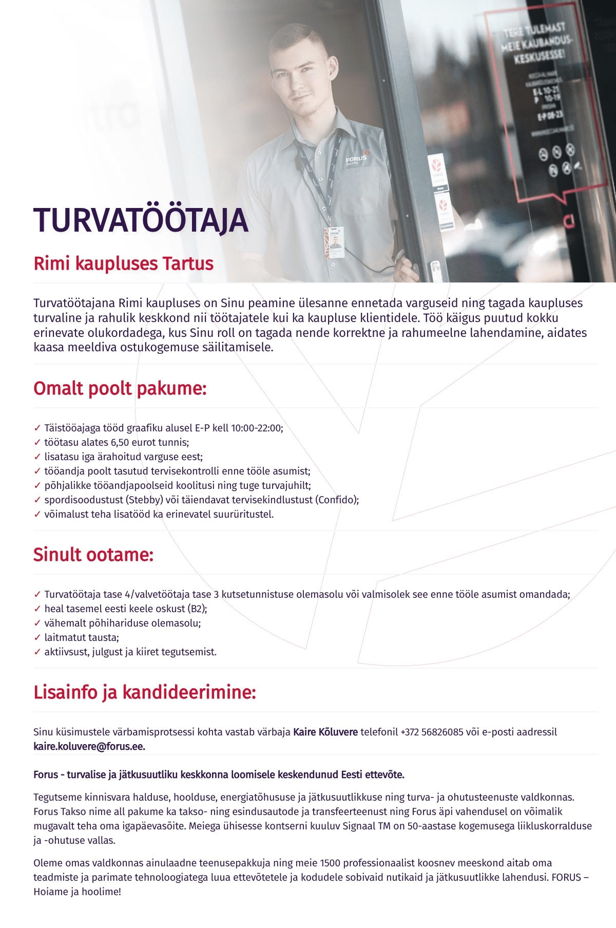 Forus Security AS Turvatöötaja Tartu Rimis