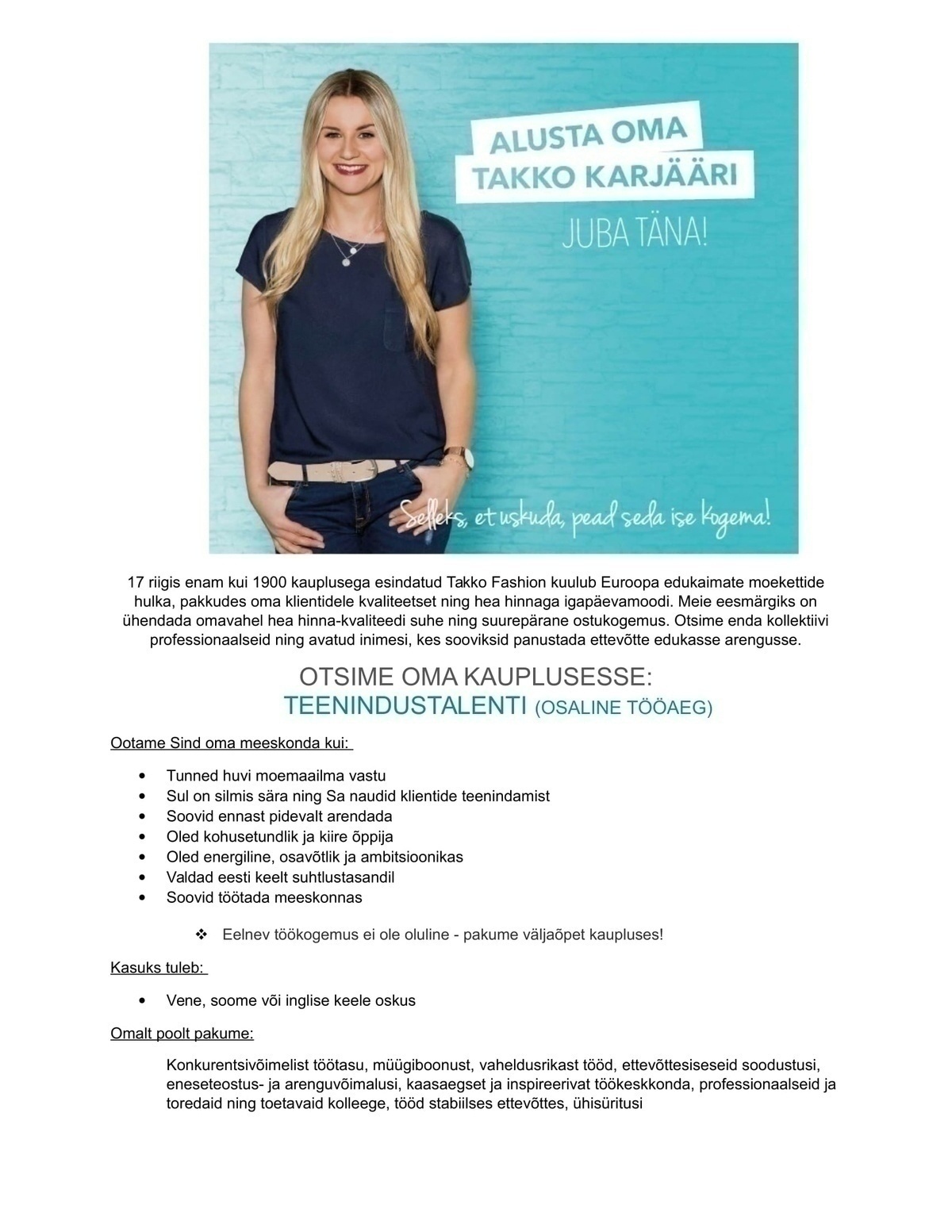 TAKKO FASHION TEENINDUSTALENT Nautica Takkosse suveperioodiks (0,75 töökoormus)