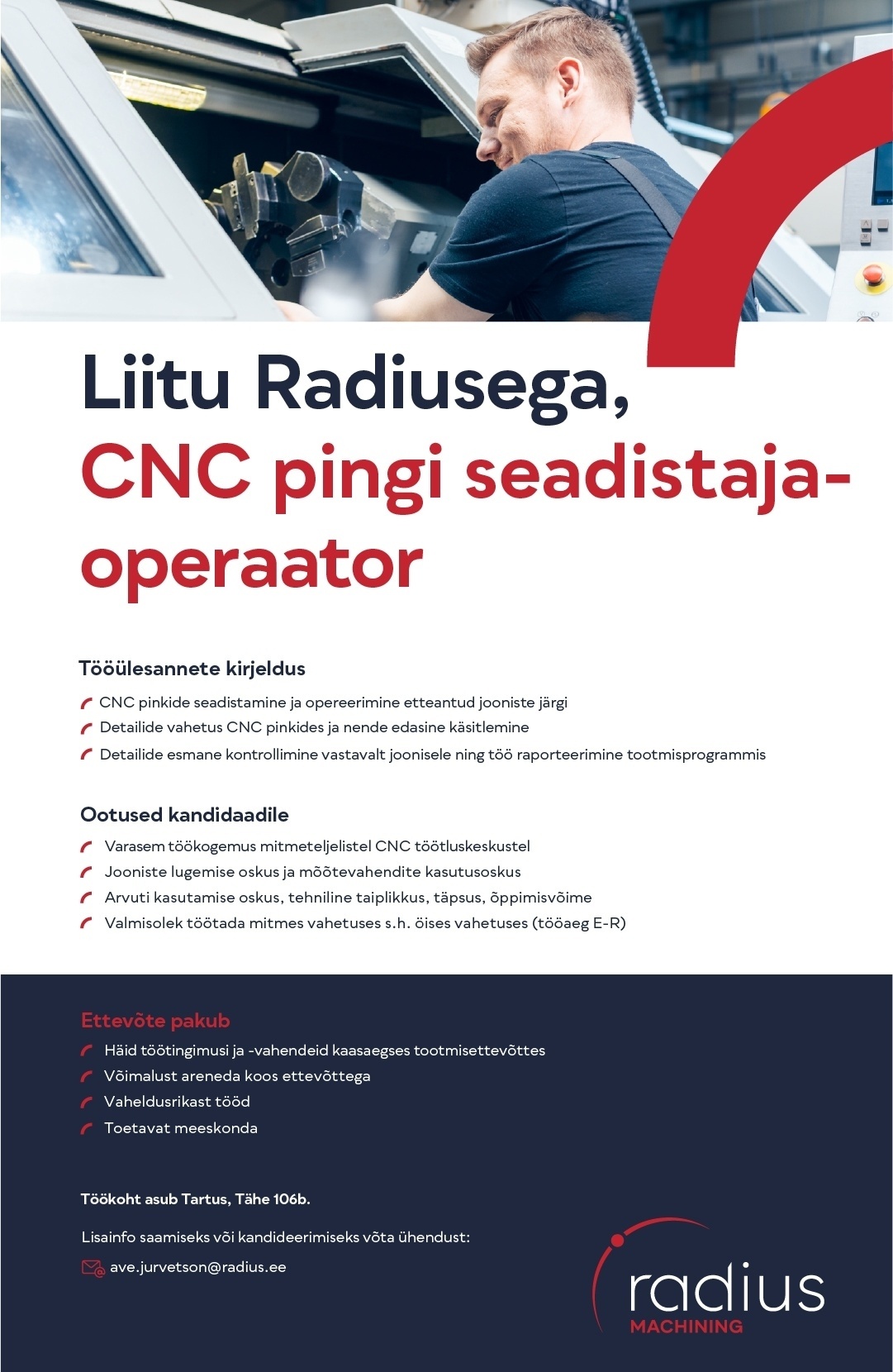 RADIUS MACHINING OÜ CNC treikeskuse seadistaja-operaator