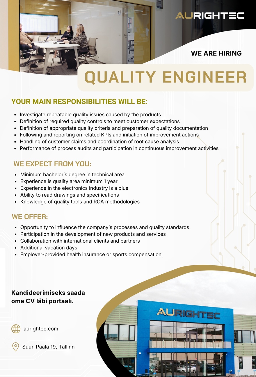 Aurightec Estonia AS Quality Engineer