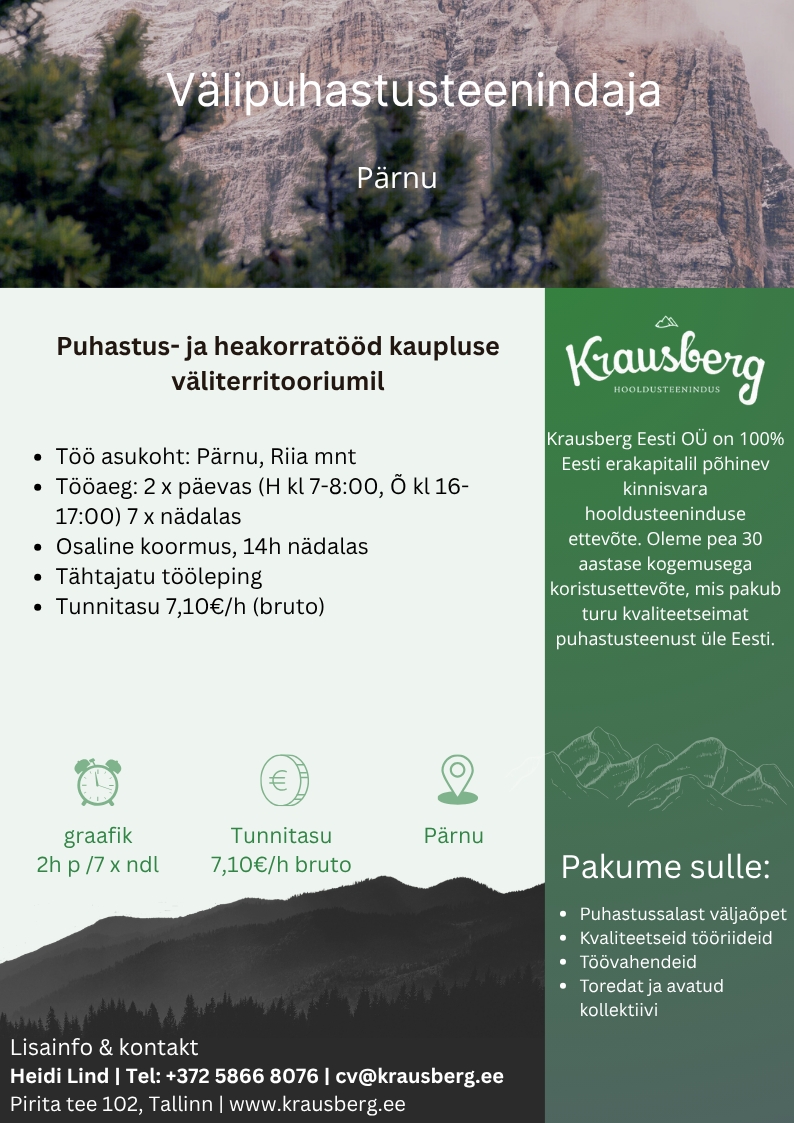Krausberg Eesti OÜ Välitööde puhastusteenindaja, Pärnu (osaline)
