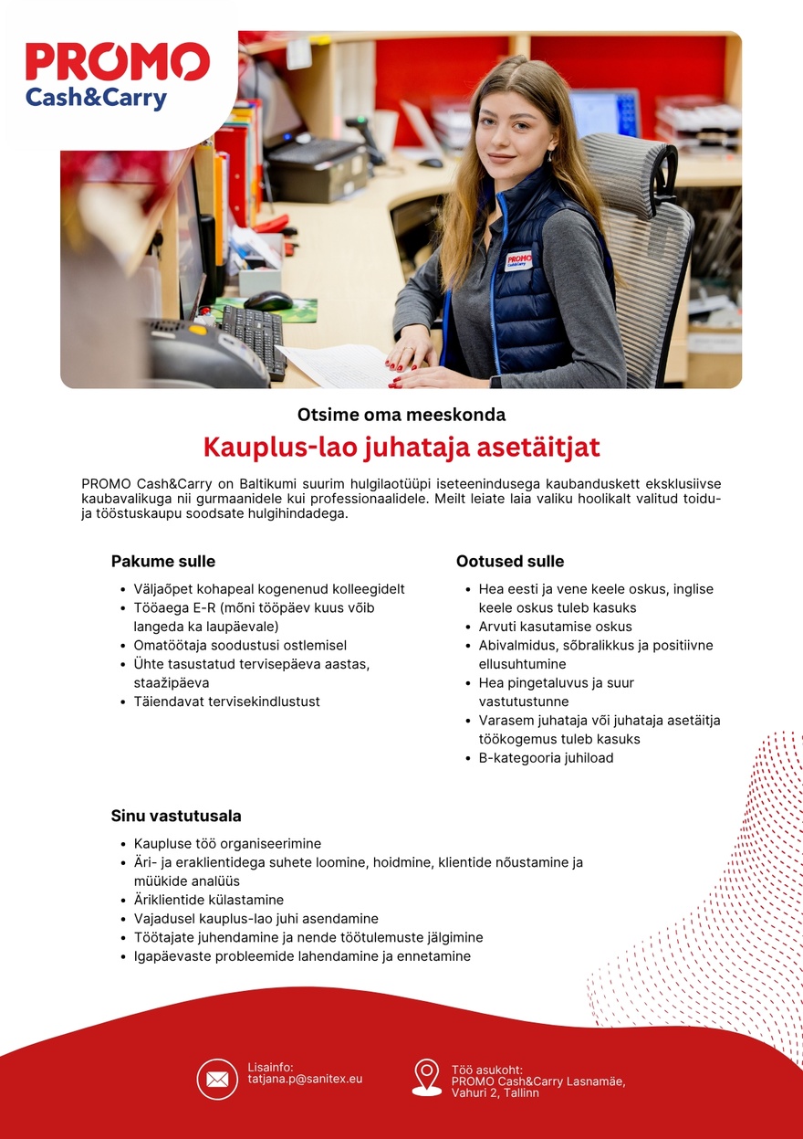 Sanitex OÜ Kauplus-lao juhataja asetäitja