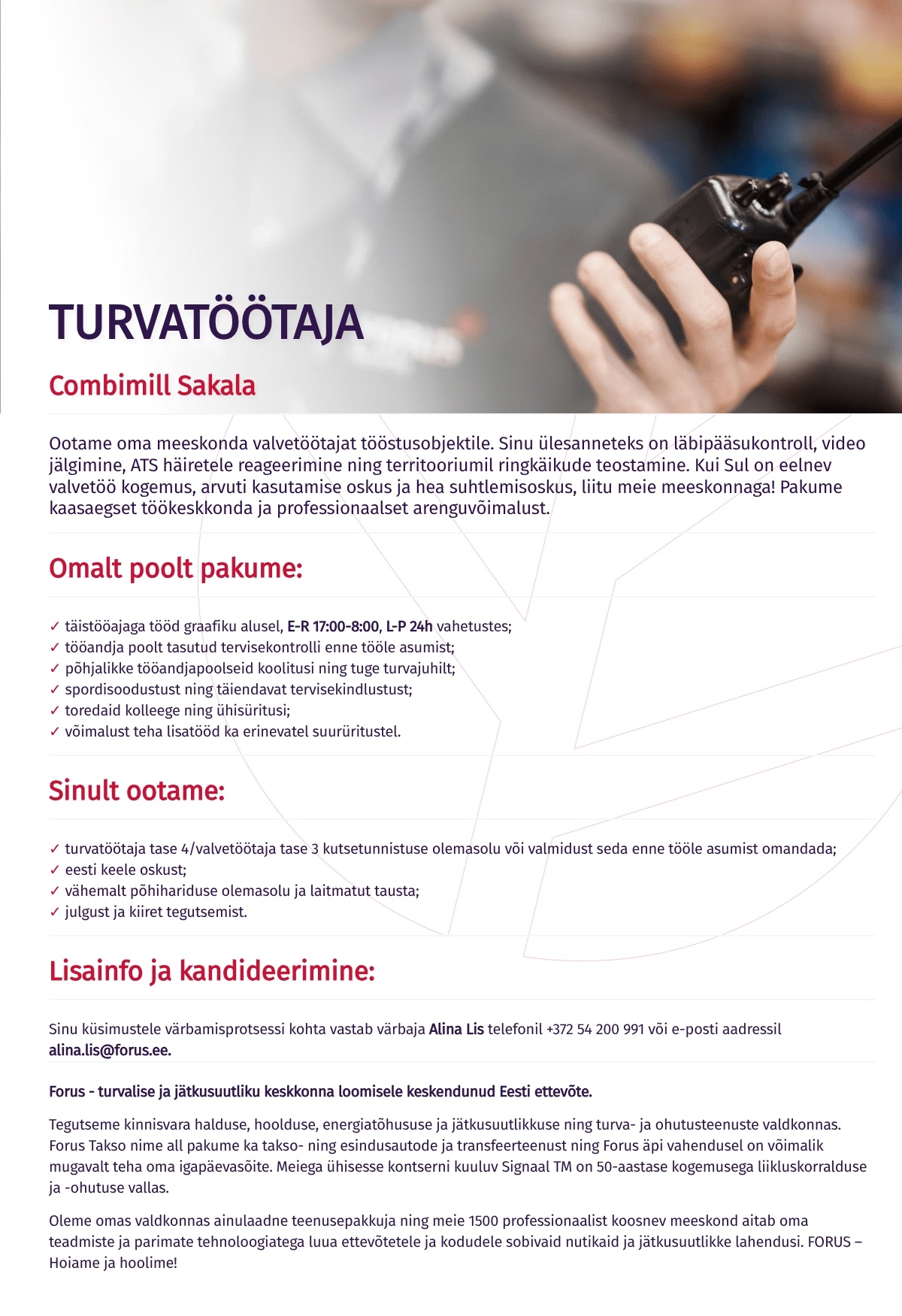 Forus Security AS Turvatöötaja Combimill Sakala