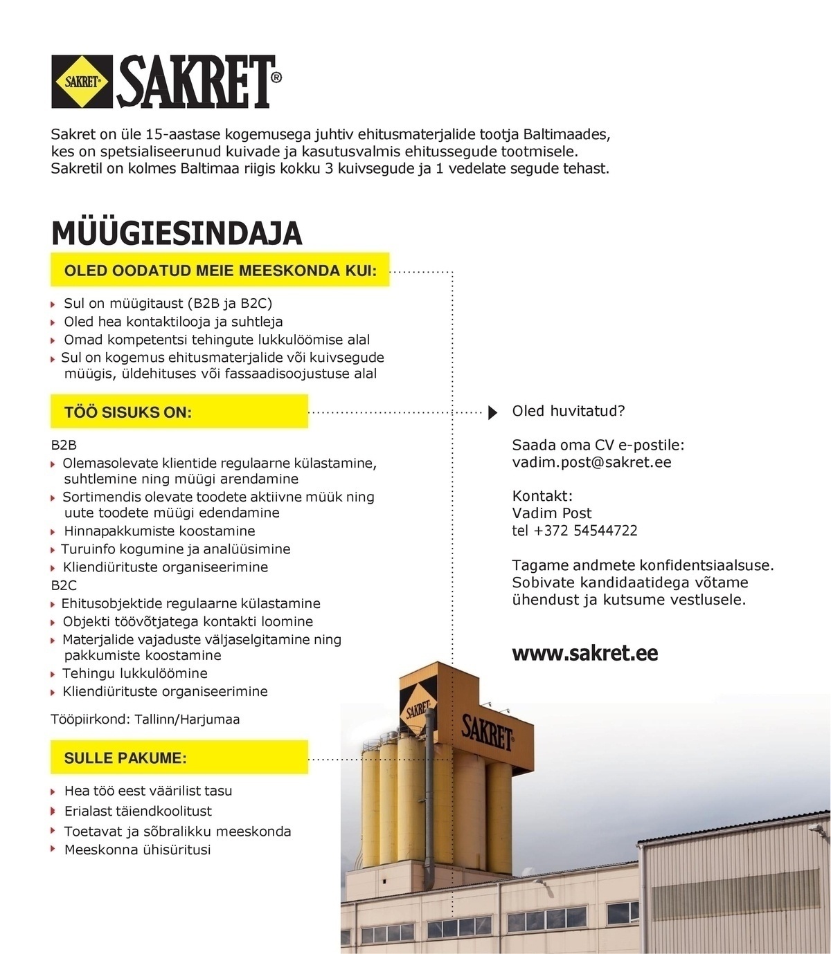 Sakret OÜ Müügiesindaja (Tallinn/Harjumaa)