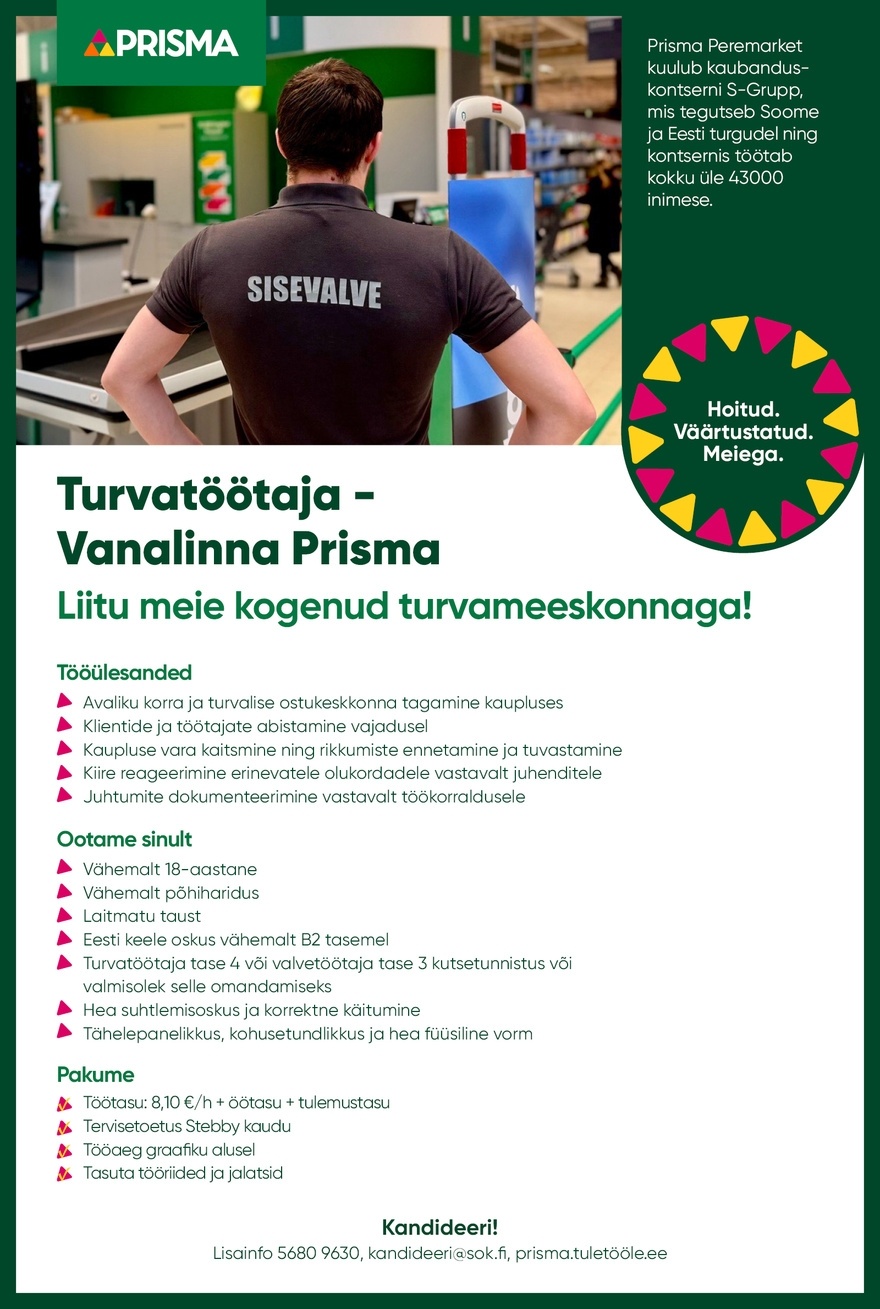 Prisma Peremarket AS Turvatöötaja Vanalinna Prisma