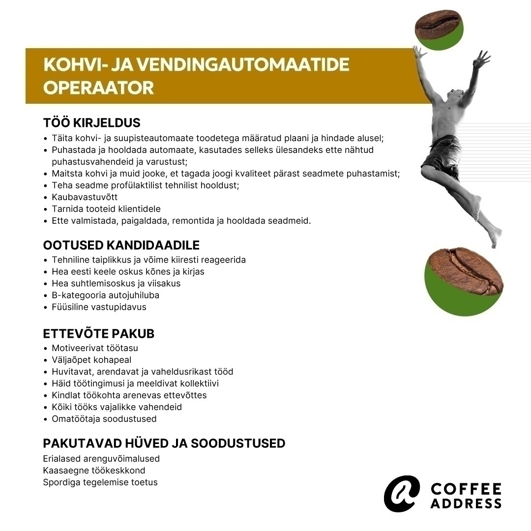 Coffee Address OÜ Kohvi- ja vendingautomaatide operaator/Tallinn