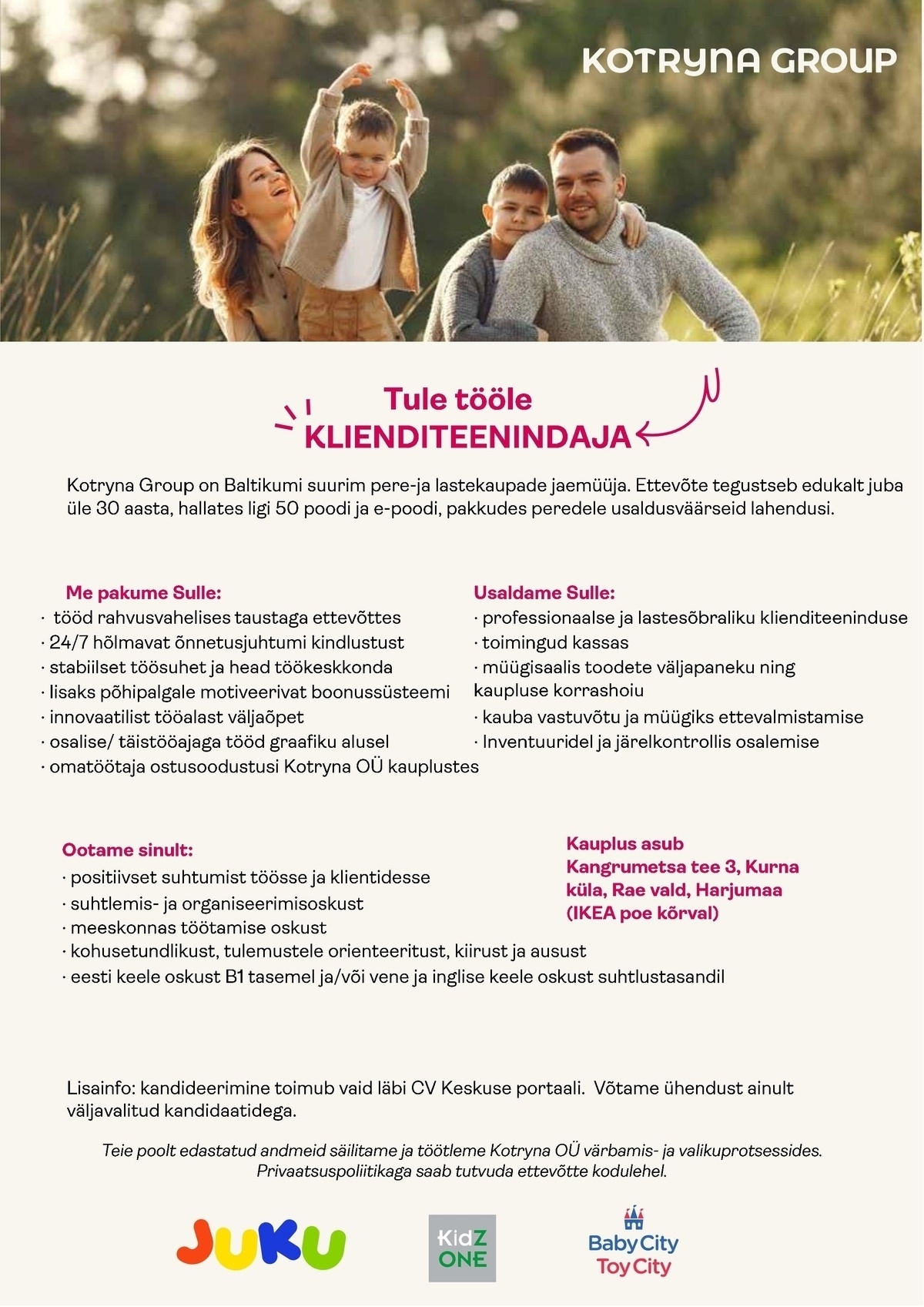 Kotryna OÜ Kurna park BabyCity/ToyCity kaupluse klienditeenindaja
