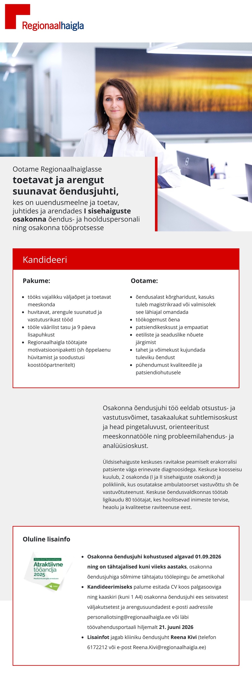 Põhja-Eesti Regionaalhaigla Õendusjuht I sisehaiguste osakonda