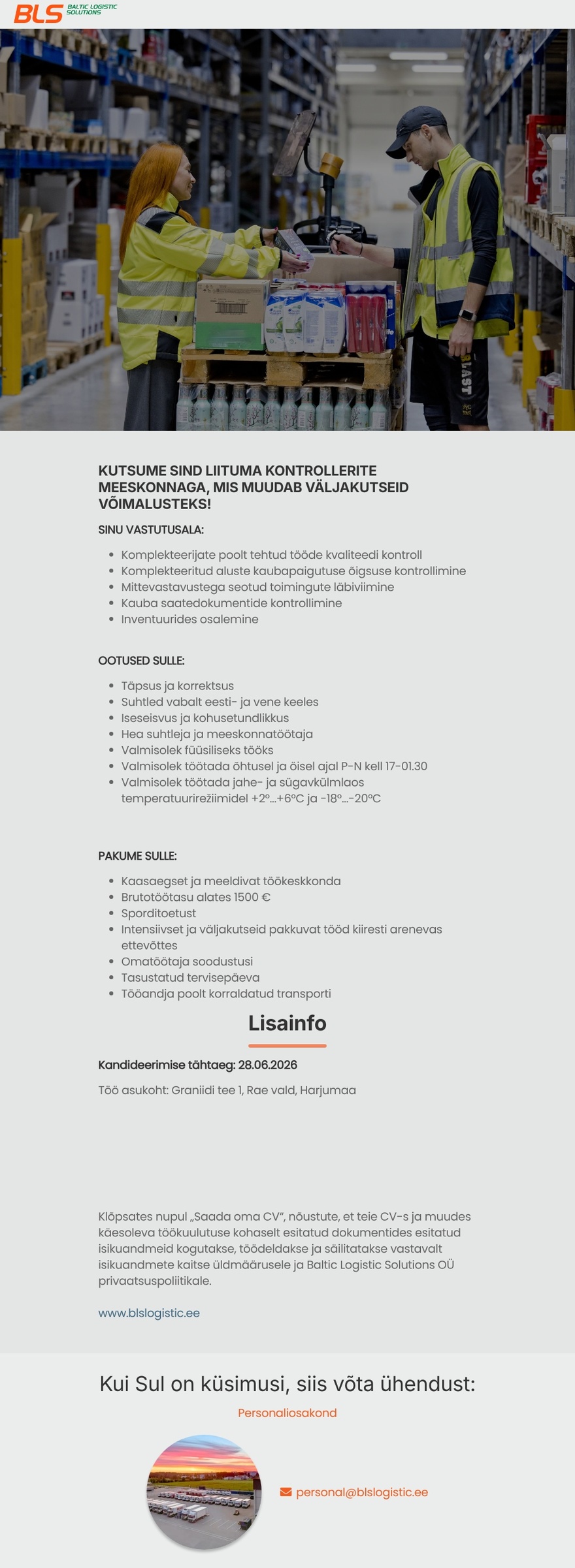 Baltic Logistic Solutions OÜ Kontroller