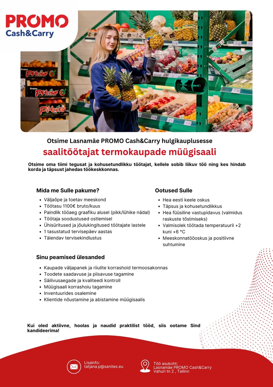 Sanitex OÜ Termoosakonna saalitöötaja