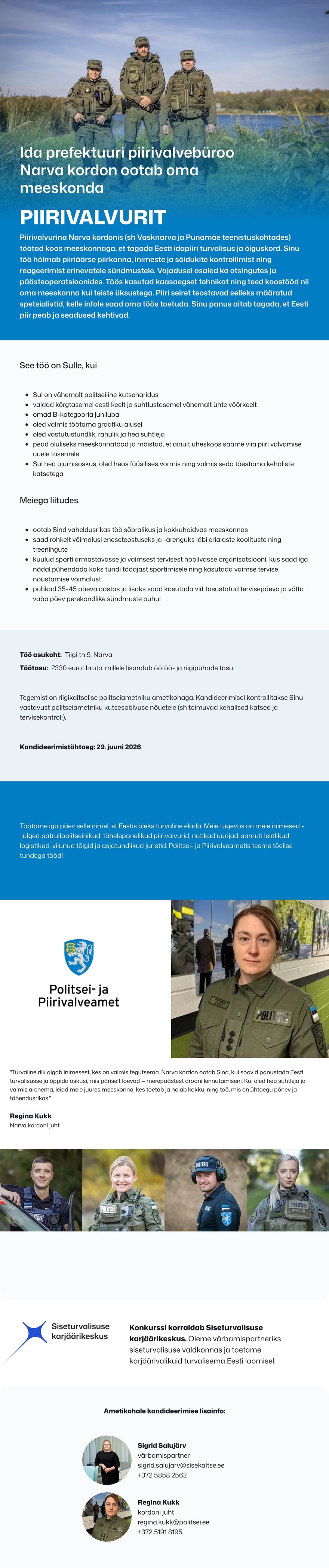 Siseturvalisuse karjäärikeskus Narva kordoni piirivalvur