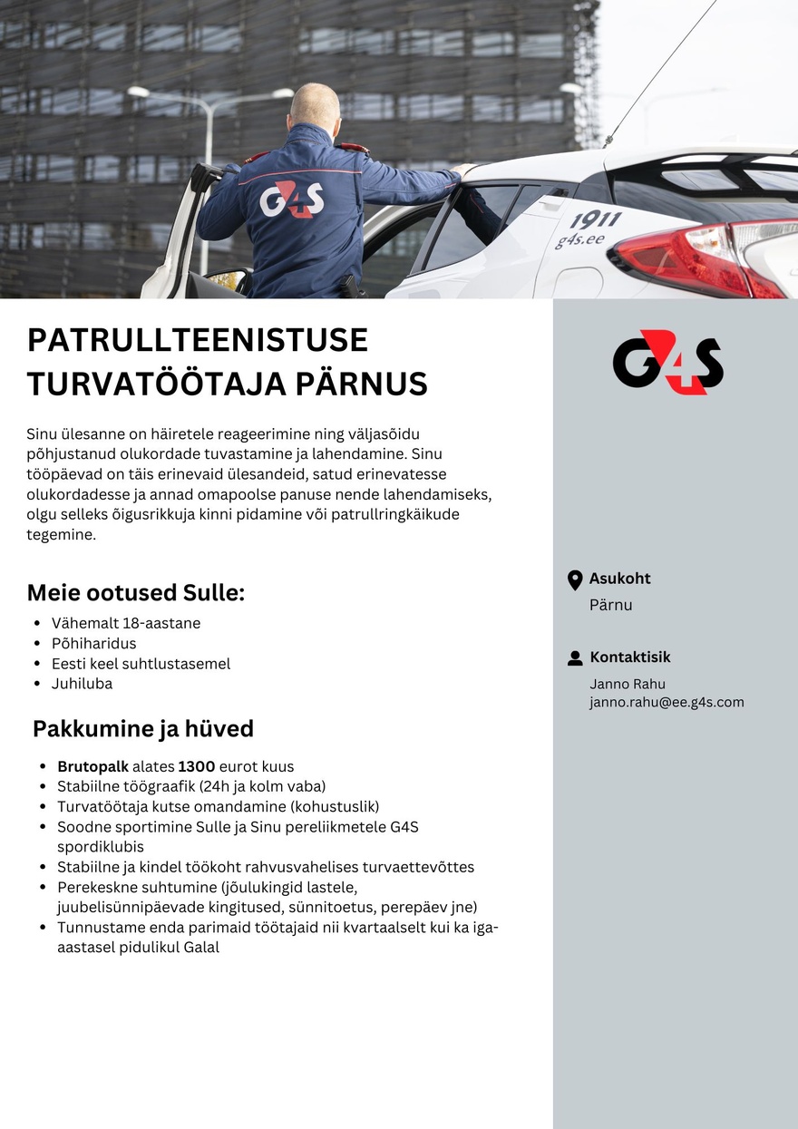 AS G4S Eesti Patrullteenistuse turvatöötaja Viljandis