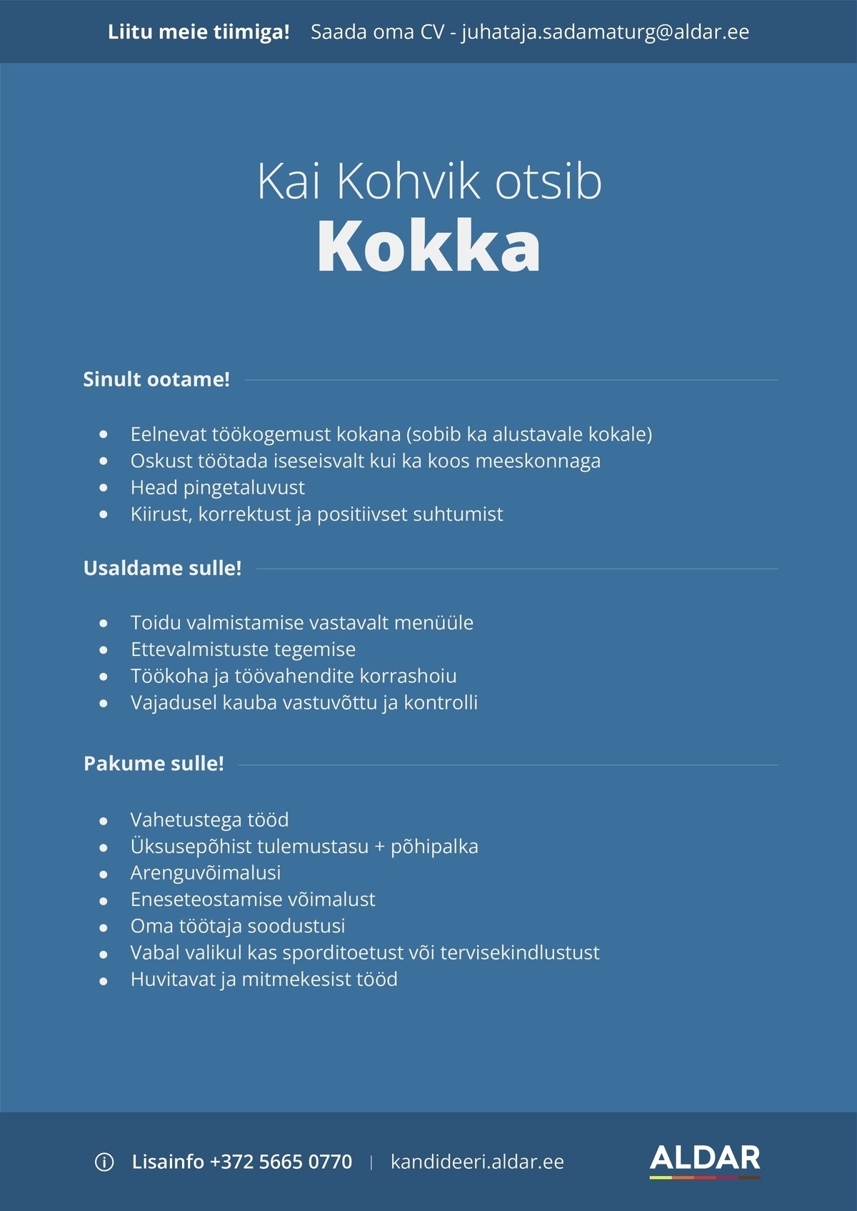 Aldar Eesti OÜ Kokk Kai Kohvikusse