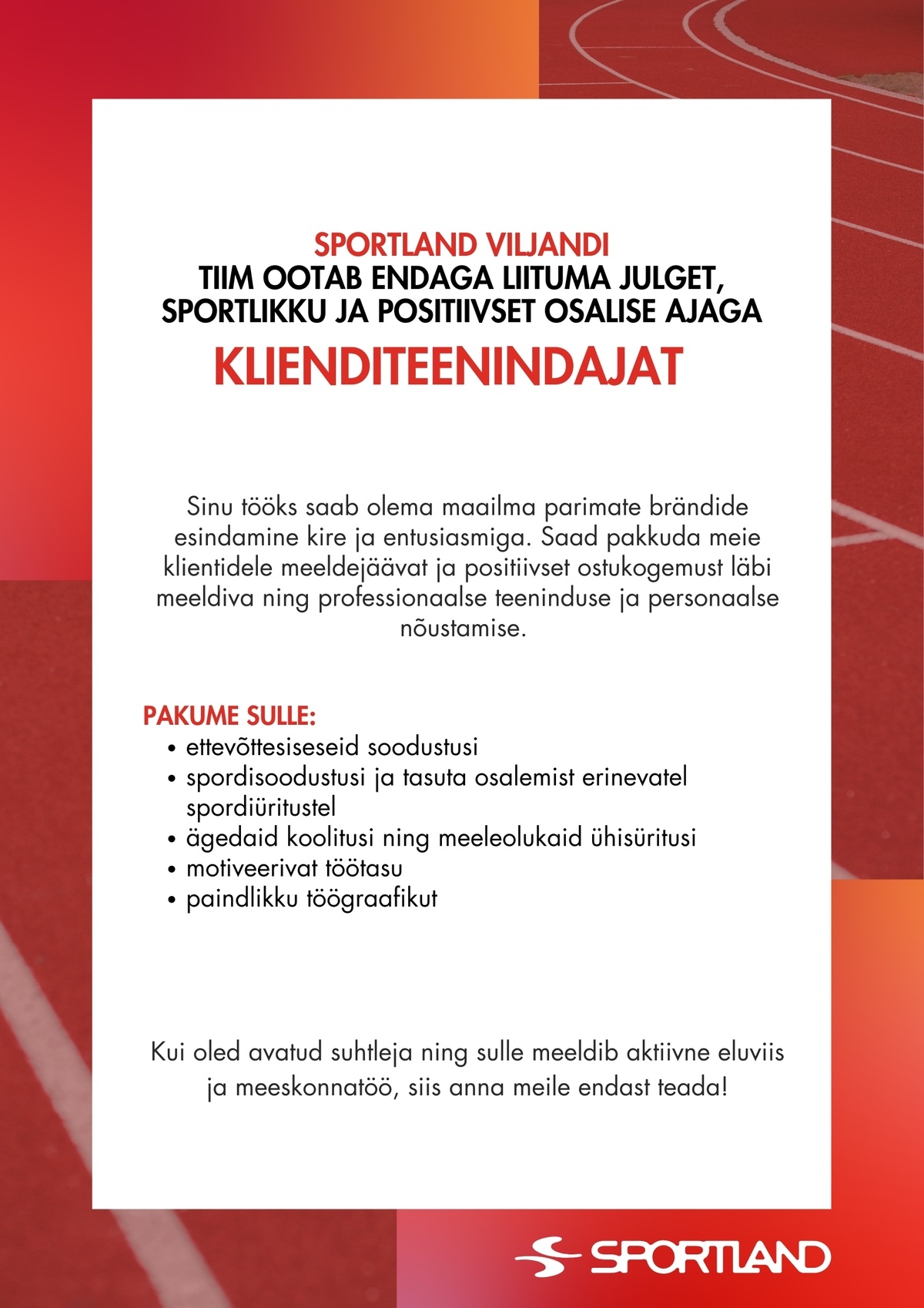 Sportland Eesti Sportland Viljandi klienditeenindaja