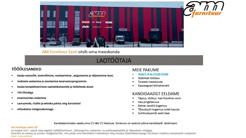 AM FURNITUUR EESTI OÜ Laotöötaja