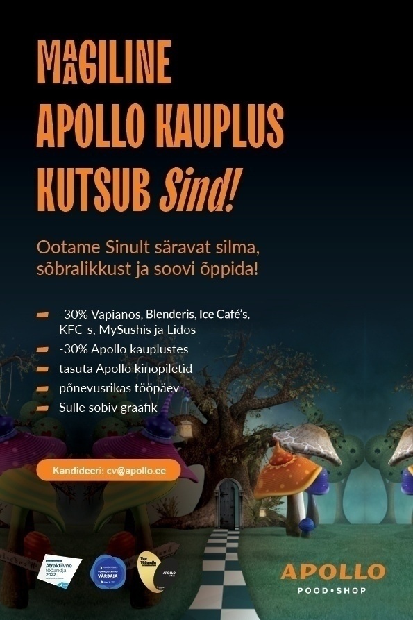 Apollo Kauplused OÜ Tule tööle Järve Apollosse – otsime särasilmset klienditeenindajat!