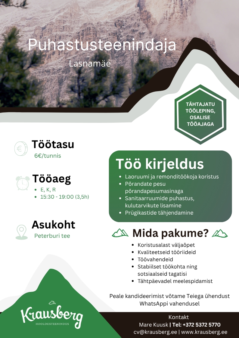 Krausberg Eesti OÜ Puhastusteenindaja Lasnamäe (õhtune)