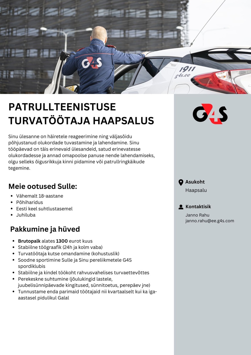 AS G4S Eesti Patrullteenistuse turvatöötaja Haapsalus