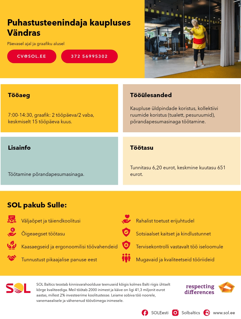 SOL Baltics OÜ Puhastusteenindaja kaupluses Vändras