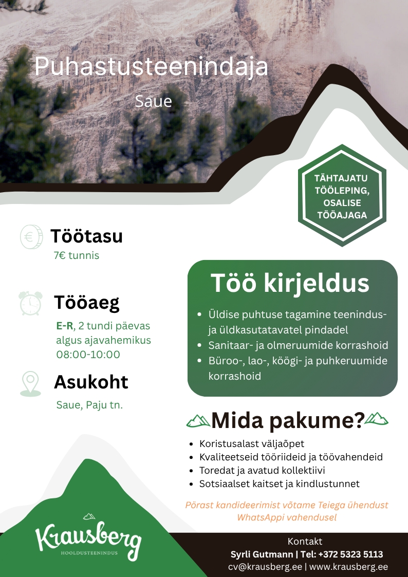 Krausberg Eesti OÜ Puhastusteenindaja Saue (osaline)
