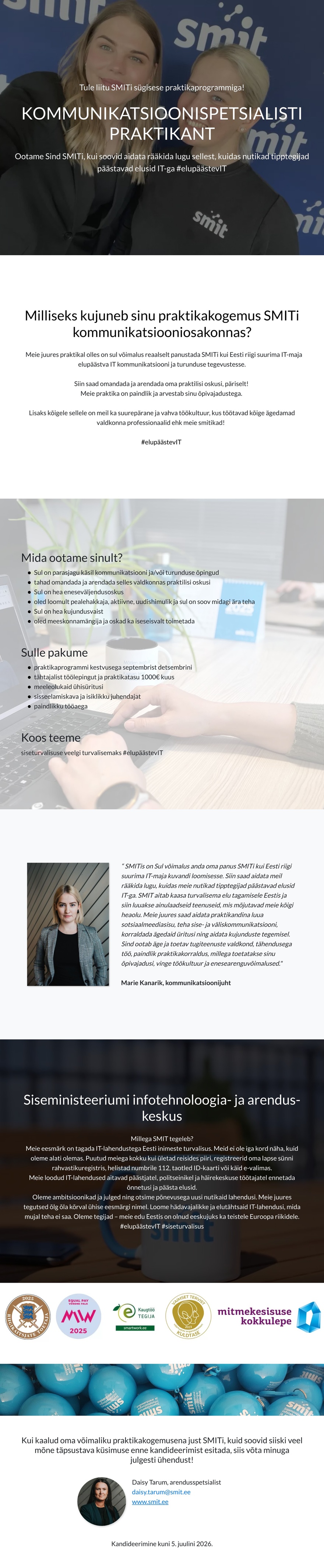 Siseministeeriumi infotehnoloogia- ja arenduskeskus Kommunikatsioonispetsialisti praktikant