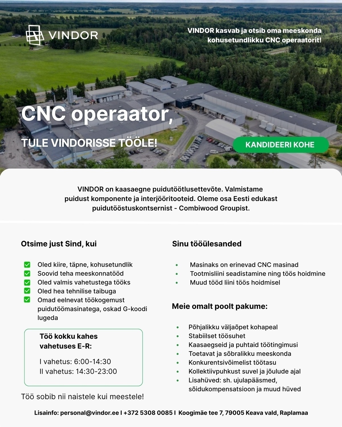 VINDOR OÜ Cnc operaator