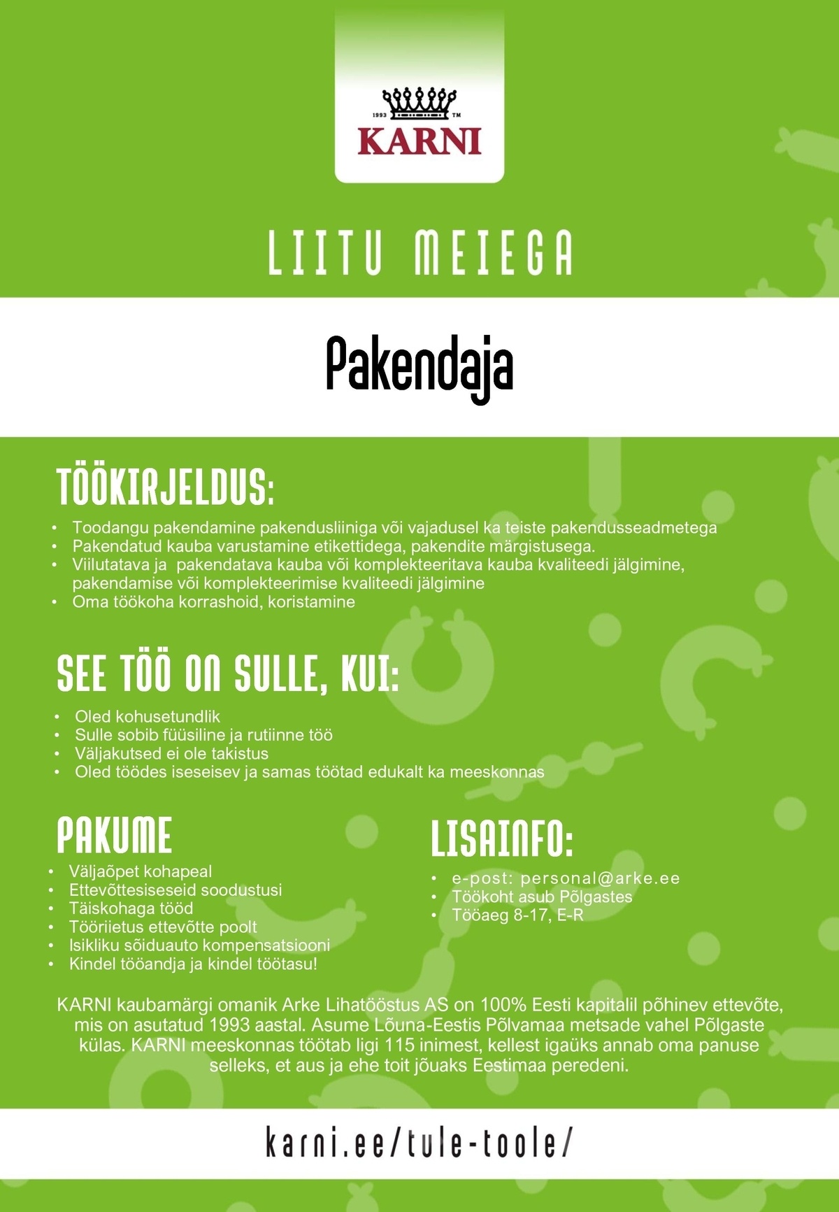Arke Lihatööstus AS Pakendaja