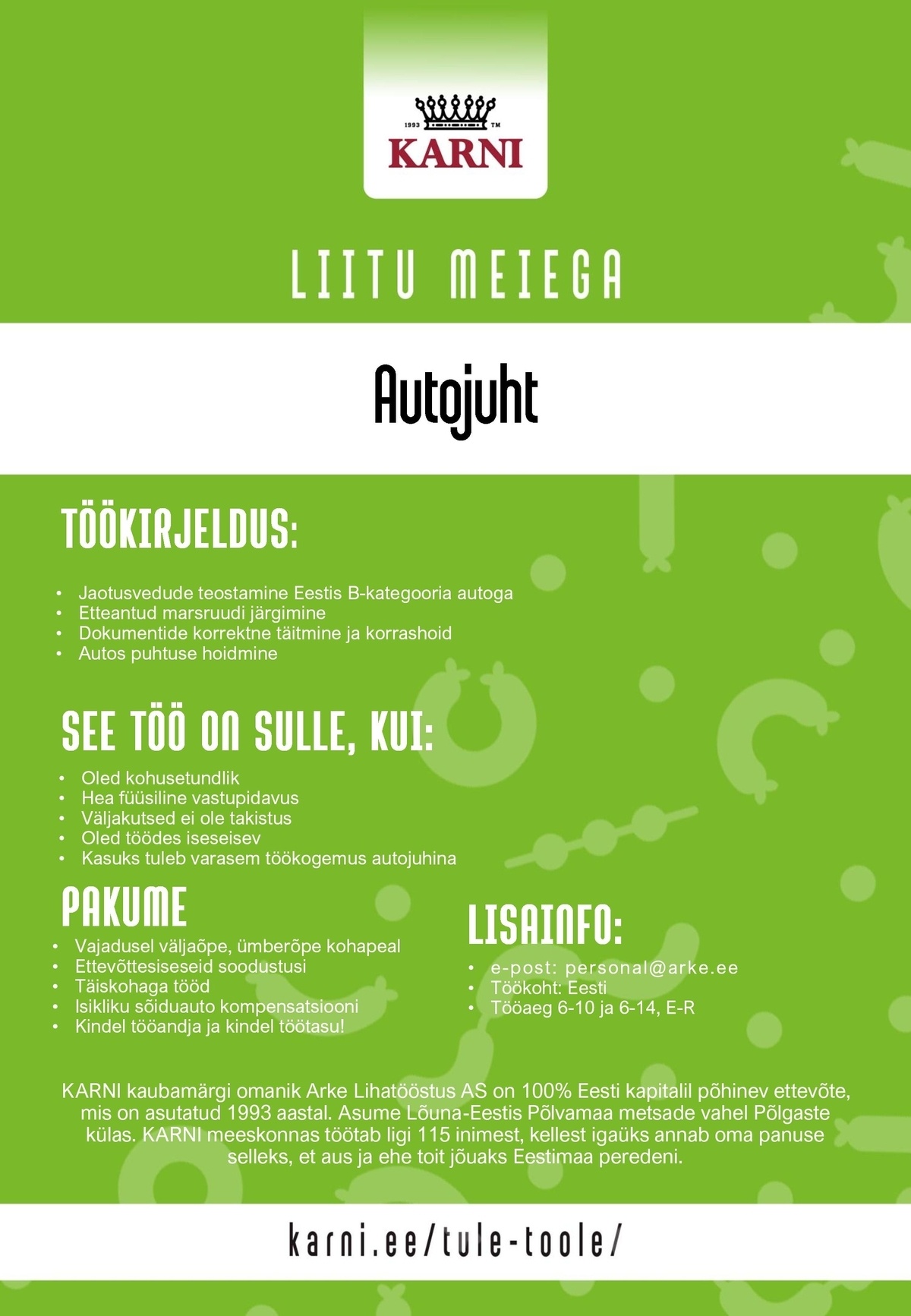Arke Lihatööstus AS Autojuht