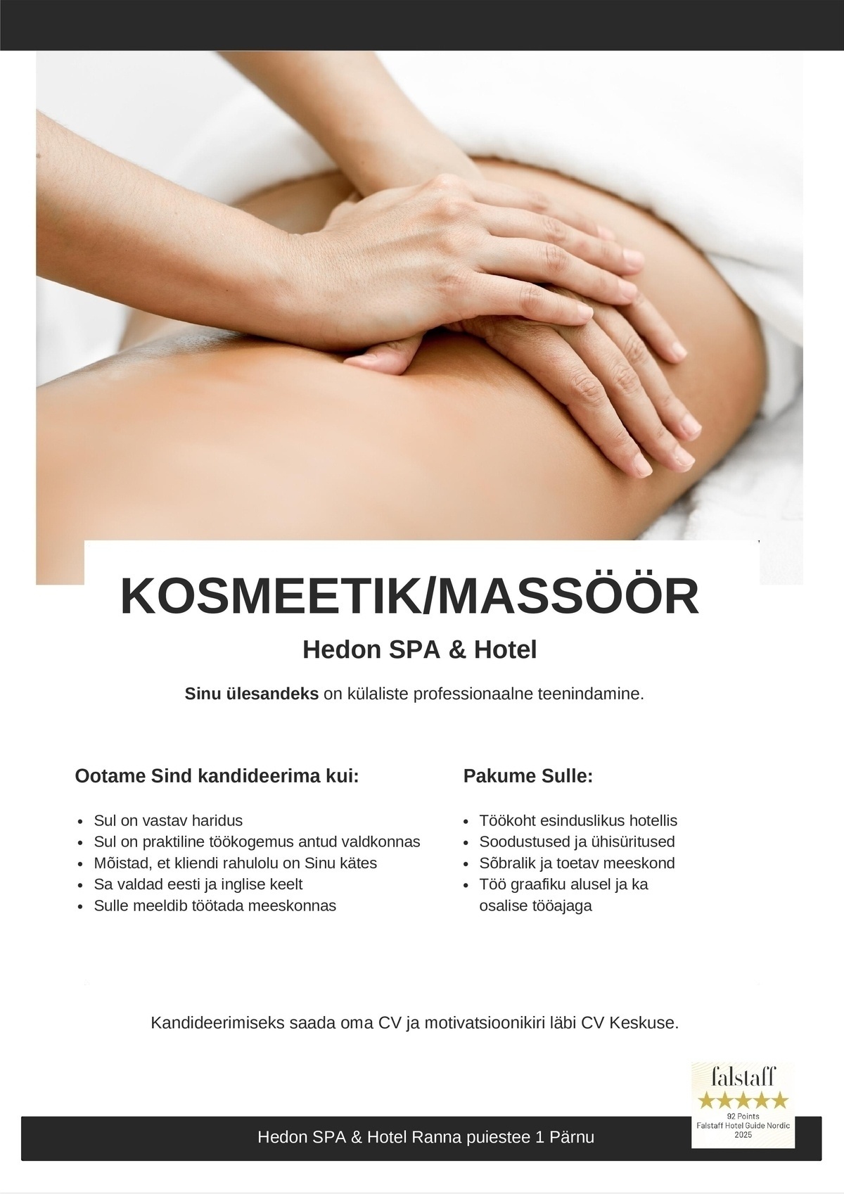 Supeluse Hotell OÜ Hedon SPA & HOTEL Kosmeetik/massöör