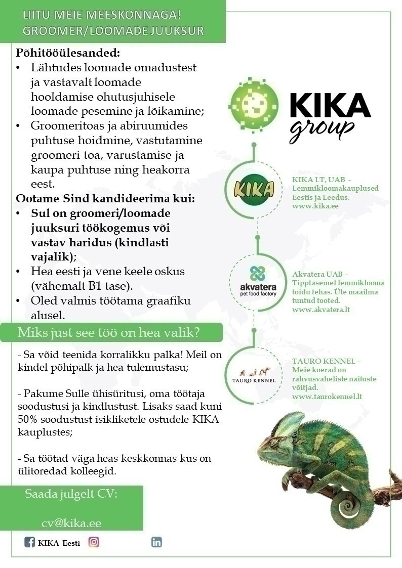 KIKA EE OÜ Groomer Tartu , Lõunakeskus Keskus, KIKA (loomade juuksur)
