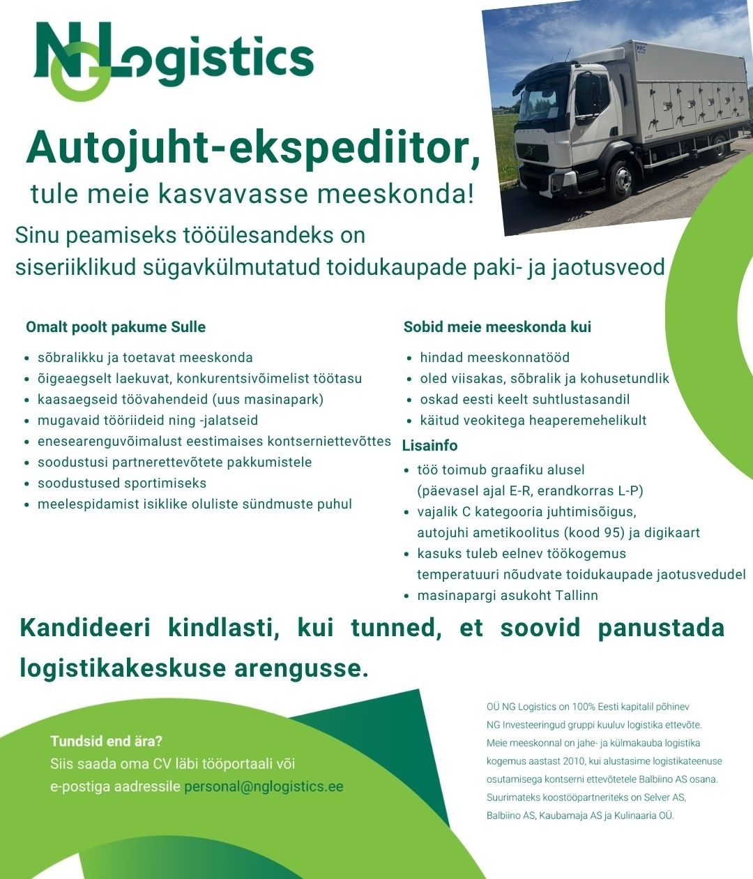 OÜ NG Logistics Autojuht-ekspediitor