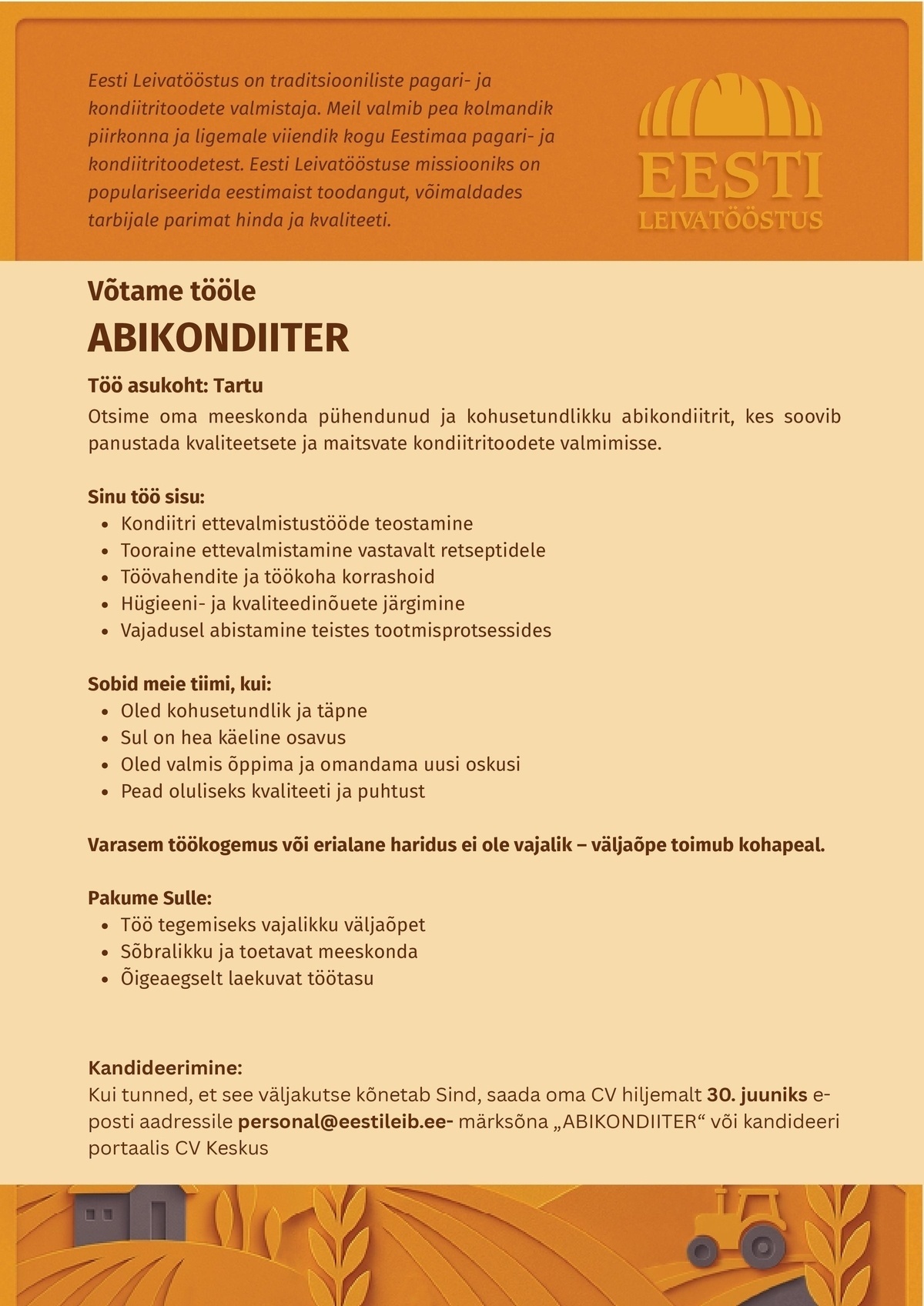 EESTI LEIVATÖÖSTUS AS ABIKONDIITER
