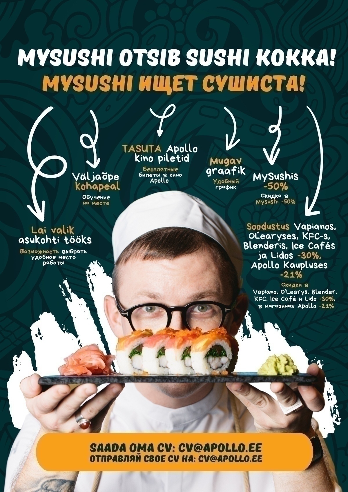 MySushi OÜ MySushi Port Artur 2 kutsub tööle sushi kokka! / MySushi Port Artur 2 приглашает на работу сушиста!