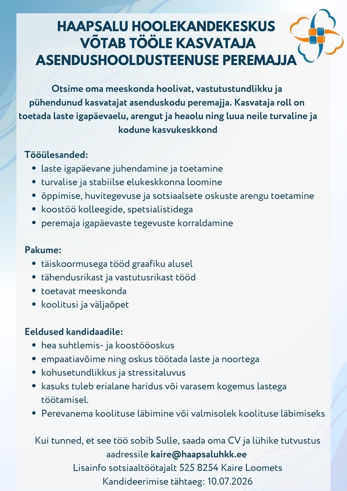 Haapsalu Hoolekandekeskus Kasvataja asendushooldusteenuse peremajja