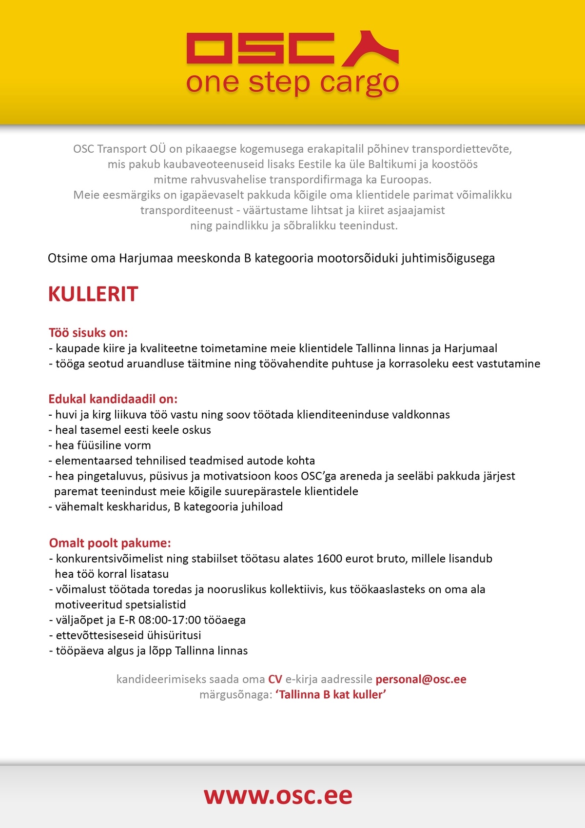 OSC TRANSPORT OÜ Autojuht-kuller