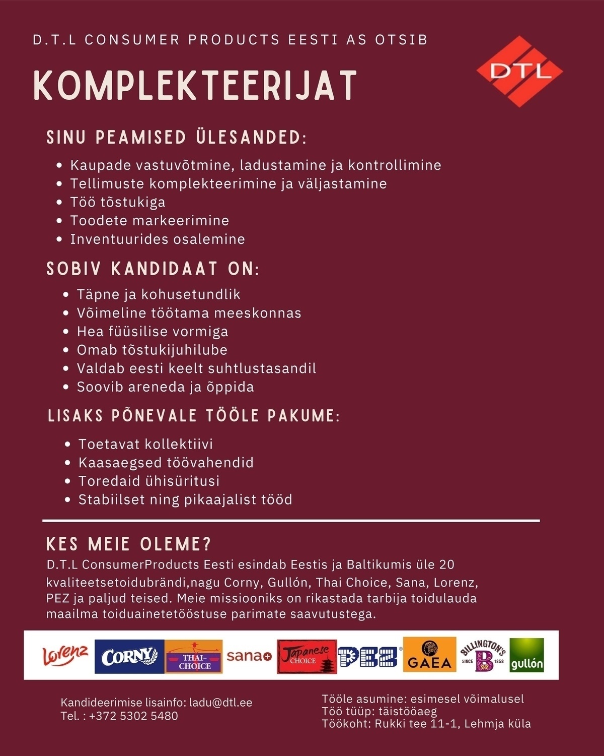 D.T.L. Consumer Products Eesti AS Komplekteerija