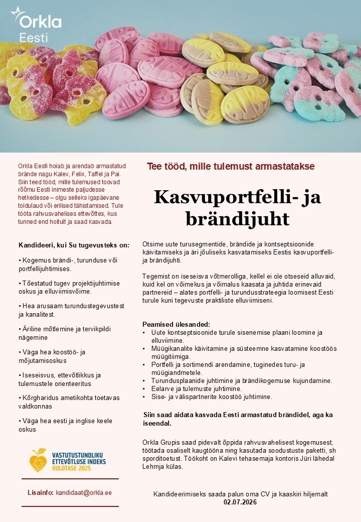 Orkla Eesti AS Kasvuportfelli- ja brändijuht