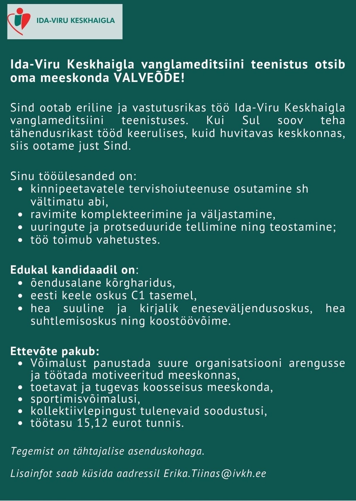 Ida-Viru Keskhaigla SA Valveõde vanglameditsiini teenistusse