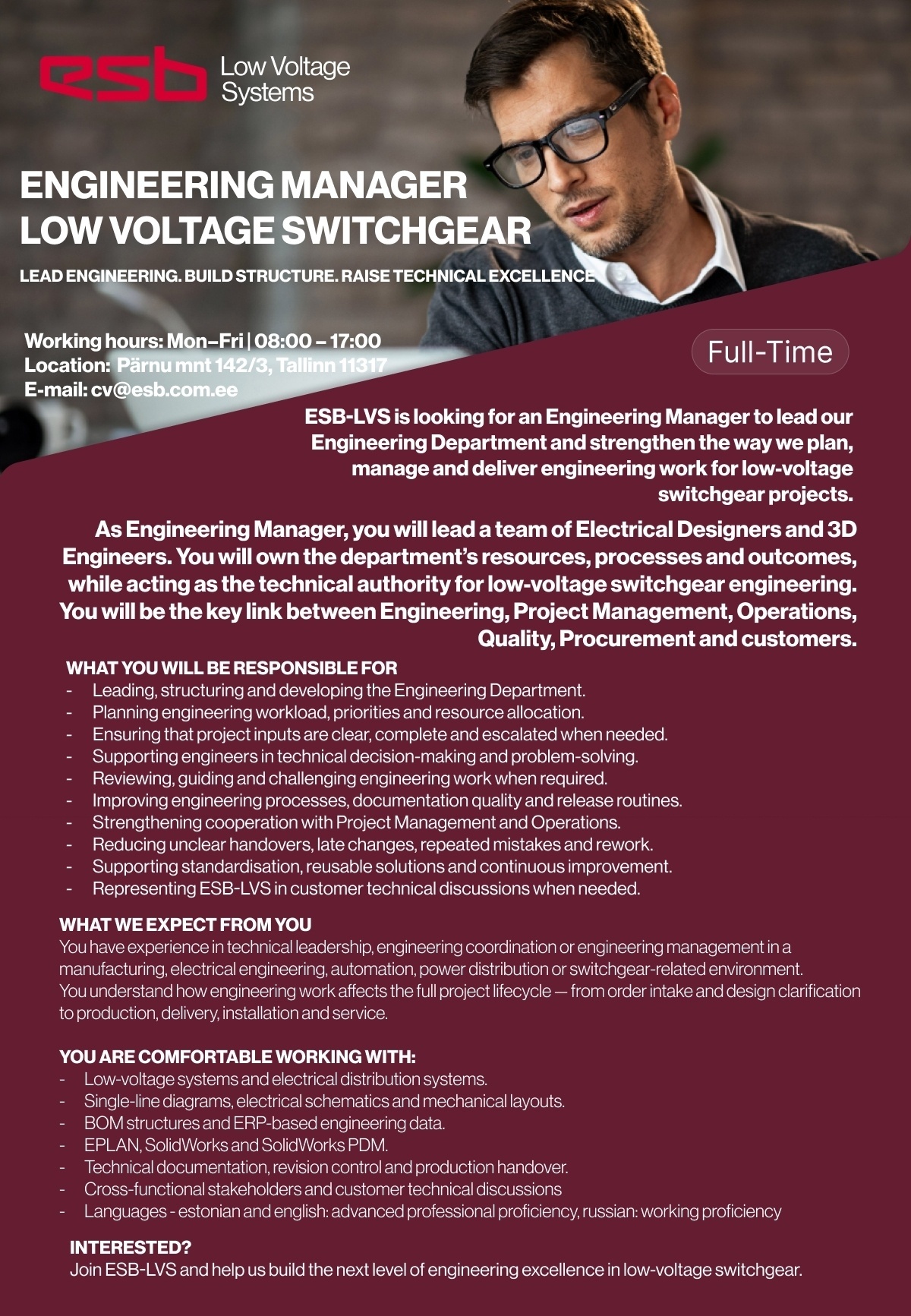ESB-LVS OÜ ENGINEERING MANAGER - LOW VOLTAGE SWITCHGEAR