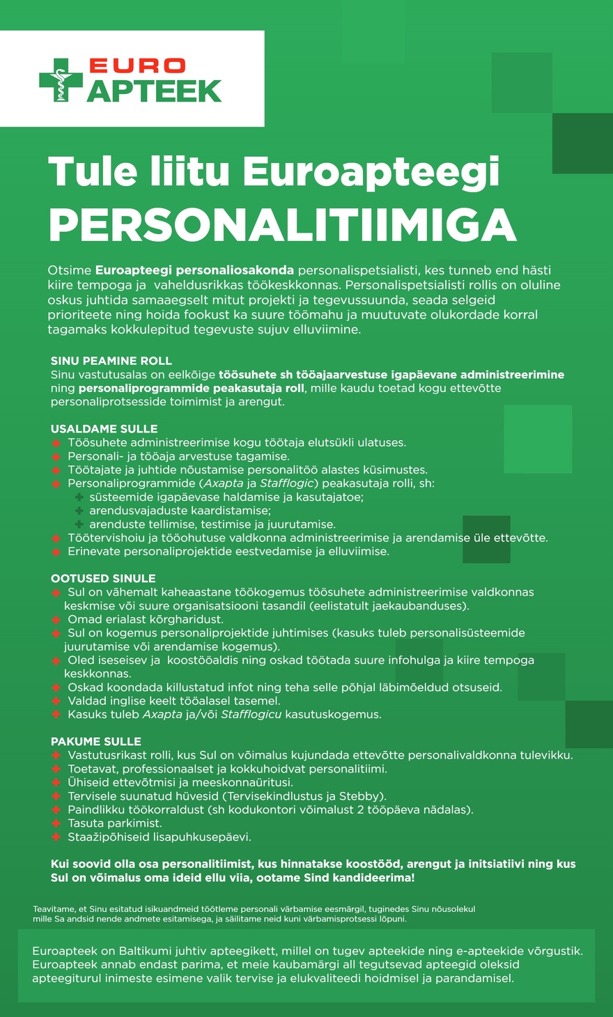 Euroapteek OÜ Personalispetsialist