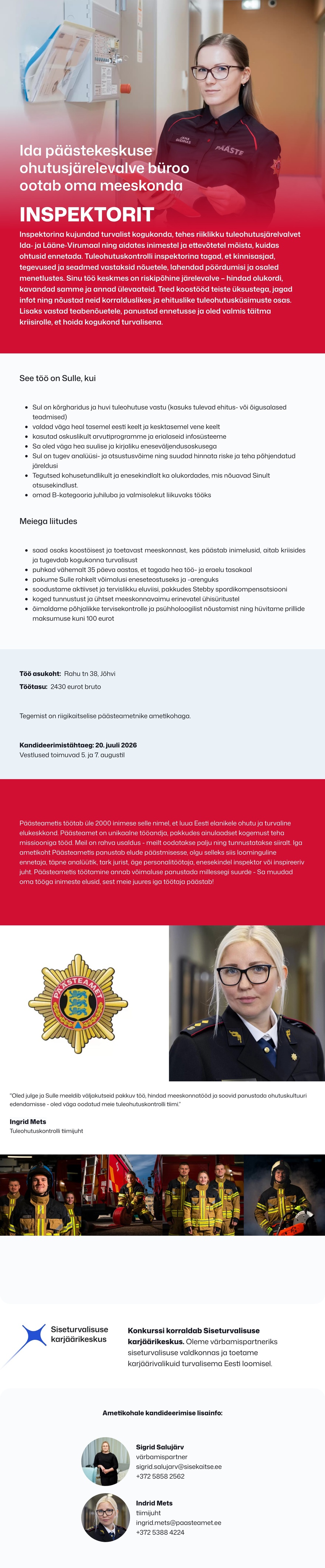 Siseturvalisuse karjäärikeskus Ohutusjärelevalve inspektor
