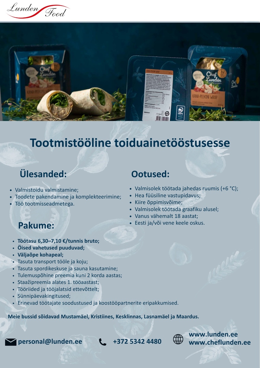 Lundend Food OÜ Tootmistööline