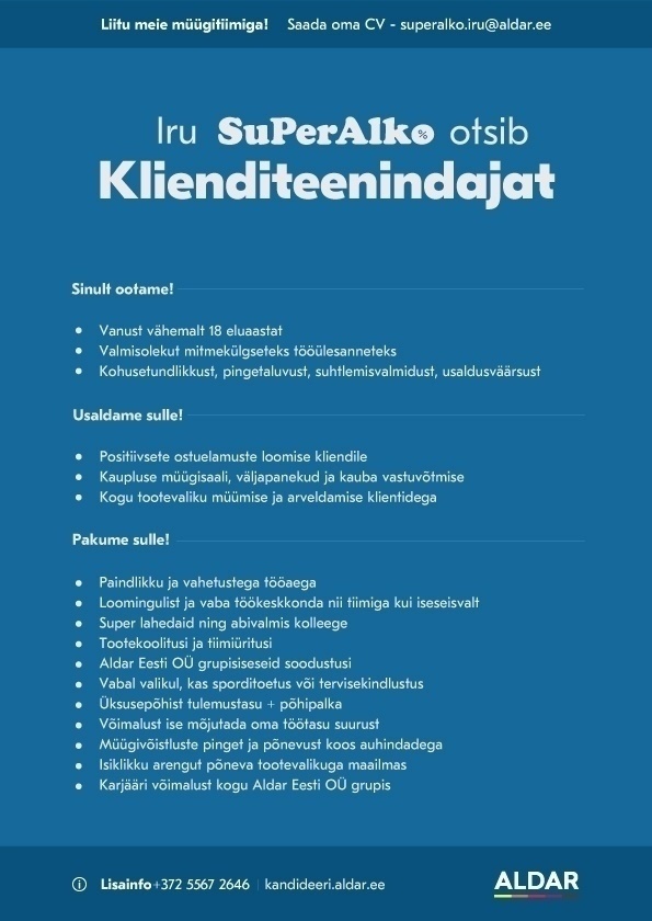 Aldar Eesti OÜ Klienditeenindaja Iru SuperAlkosse
