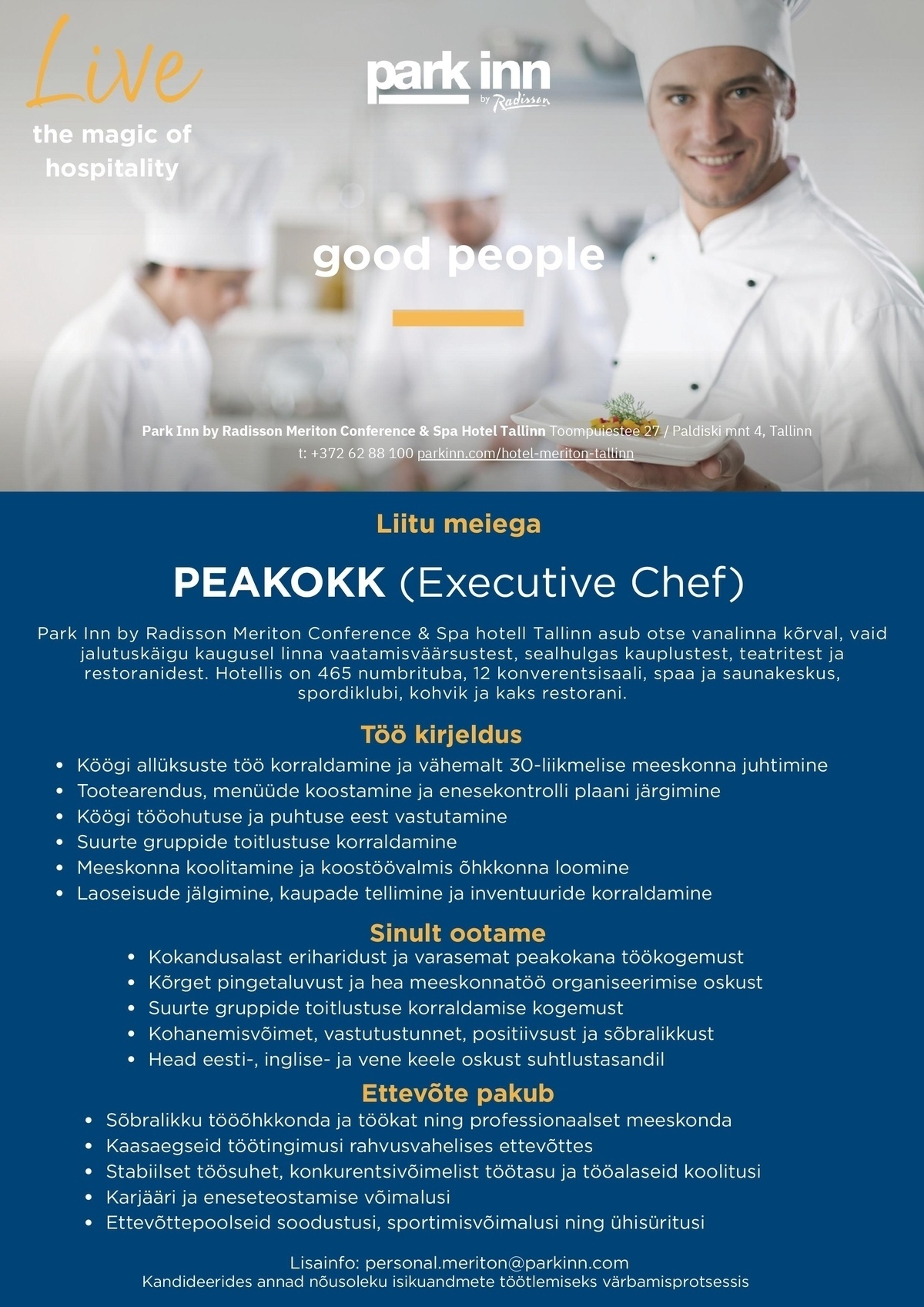 Meriton Hotels OÜ Peakokk