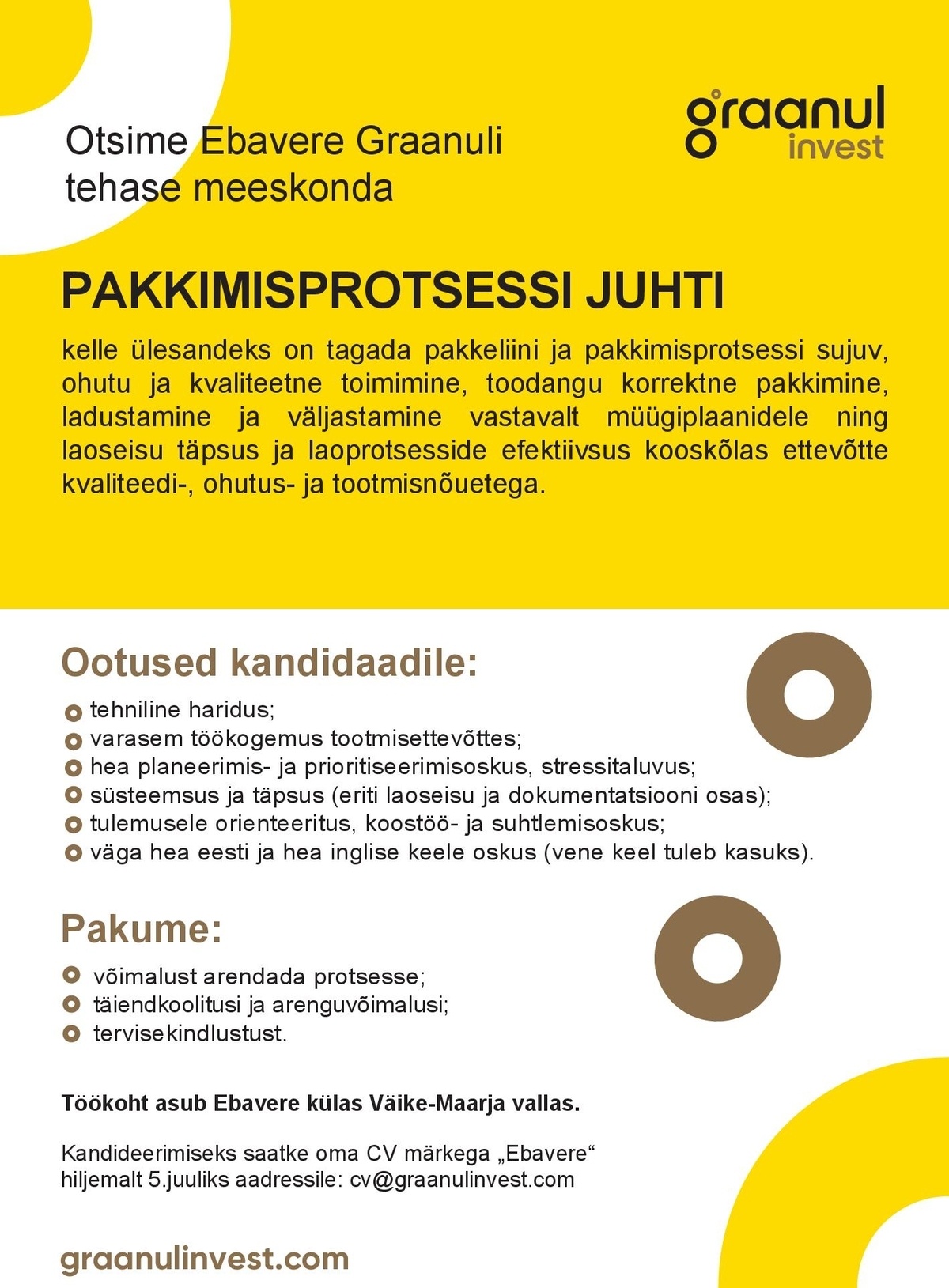EBAVERE GRAANUL OÜ Pakkimisprotsessi juht
