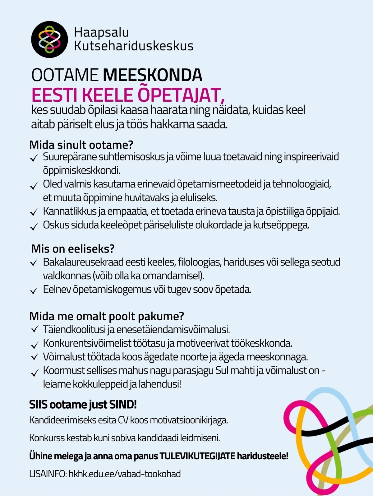 Haapsalu Kutsehariduskeskus Eesti keele õpetaja