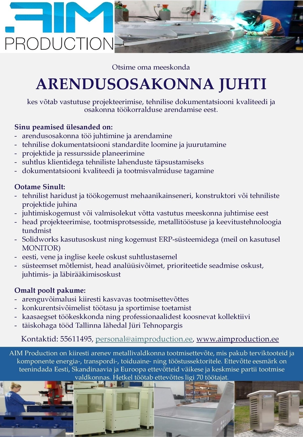 AIM PRODUCTION OÜ ARENDUSOSAKONNA JUHT