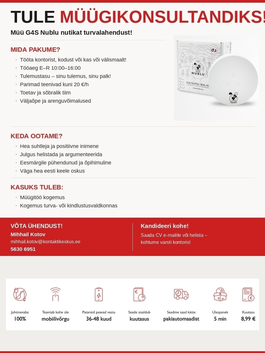 KONTAKTIKESKUS OÜ Müügiagent