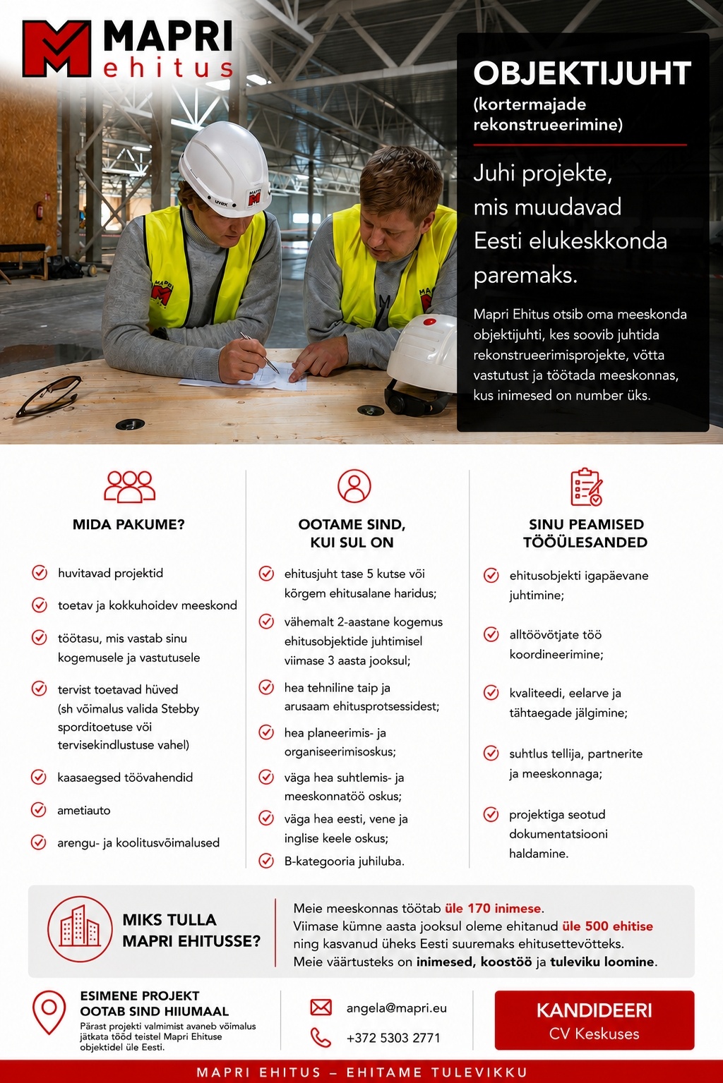 MAPRI EHITUS OÜ Objektijuht (kortermajade rekonstrueerimine)