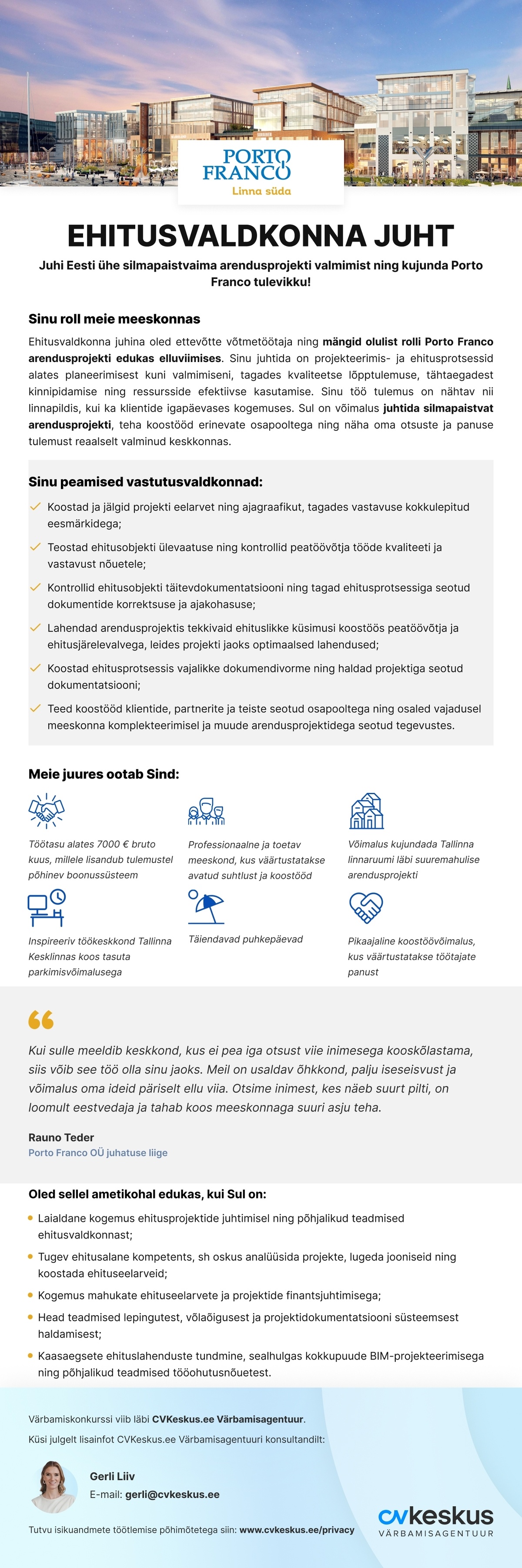 Porto Franco OÜ EHITUSVALDKONNA JUHT